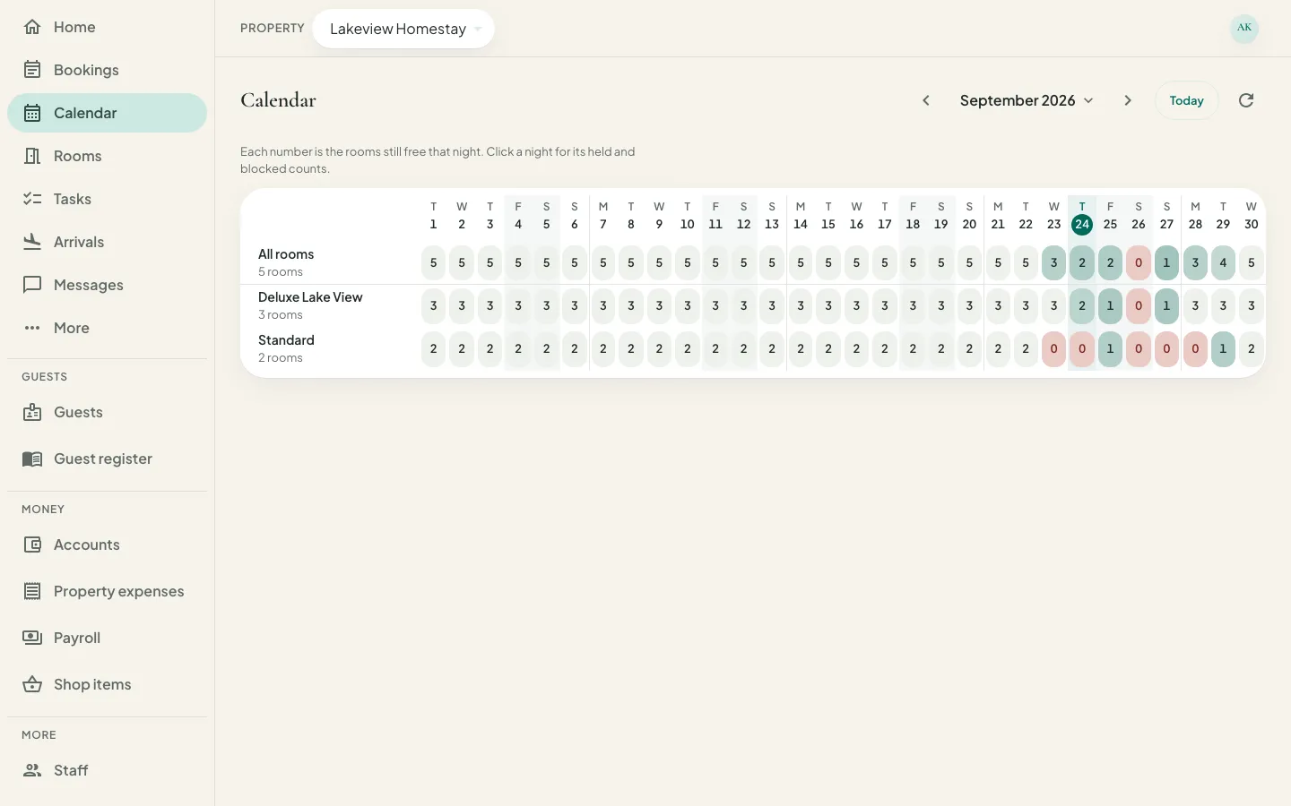 StayKeep Manage room availability calendar for an example property